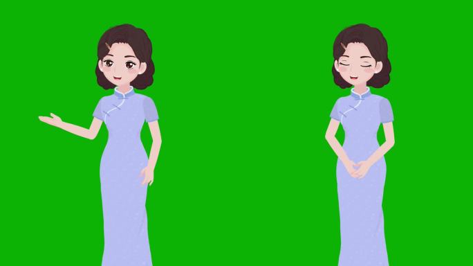 原创卡通中国风旗袍女士传统女性讲解动图