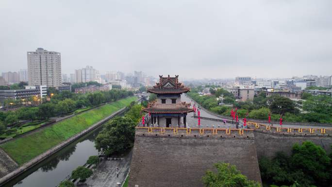 西安东南角楼古建筑夜景航拍长镜头