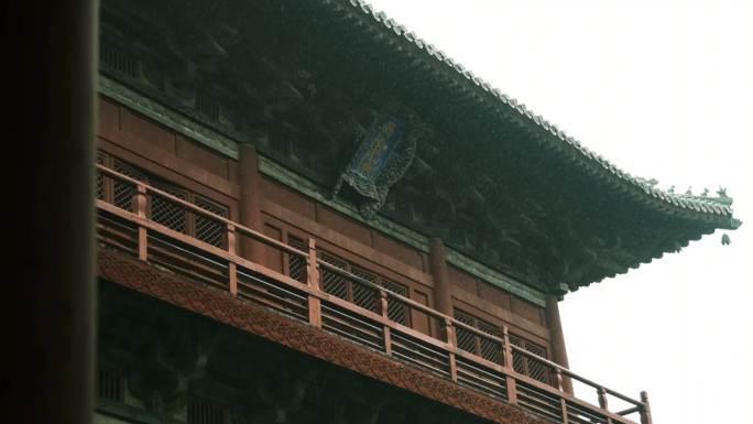 4k雨中隆兴寺素材寺庙