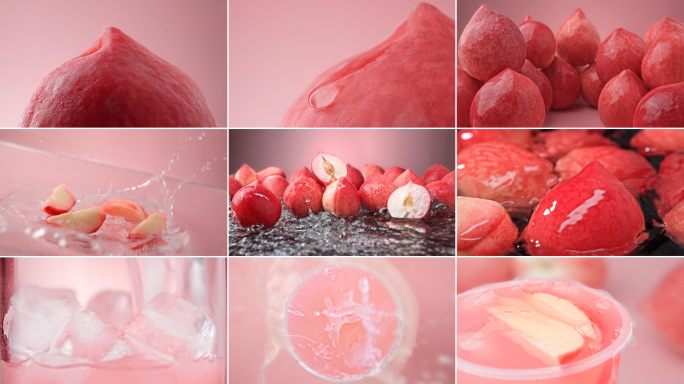 夏日粉色水蜜桃冷饮新鲜水果饮品广告实拍