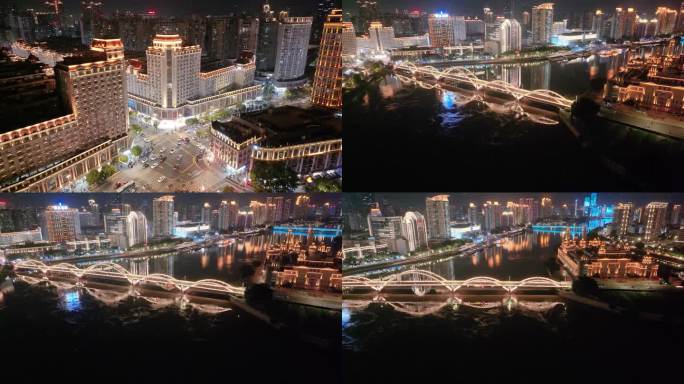 福州台江区解放大桥航拍夜晚夜景车流交通江