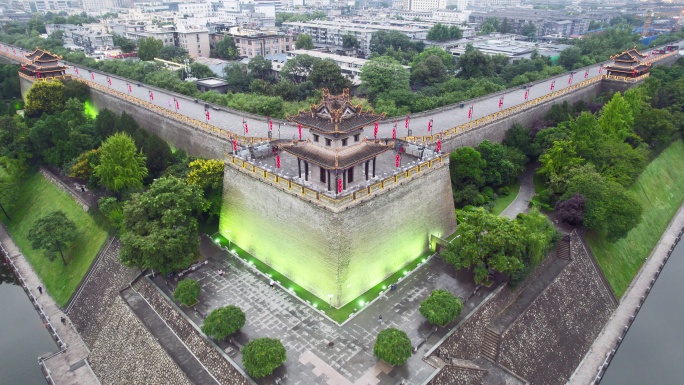 西安东南角楼古建筑夜景航拍长镜头