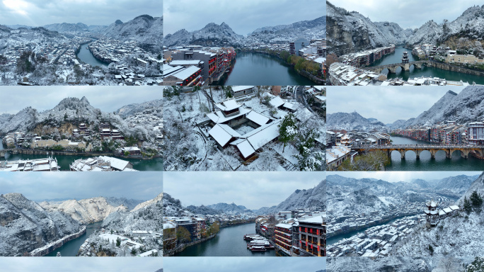 镇远古城雪景航拍5k高质量素材