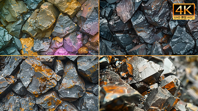 各种色彩的矿石 宝石铁铜萤石稀土矿产资源