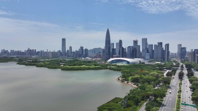 深圳南山区深圳湾滨海大道航拍