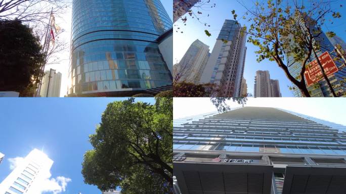 夏天阳光穿过树叶高楼大厦风景视频素材