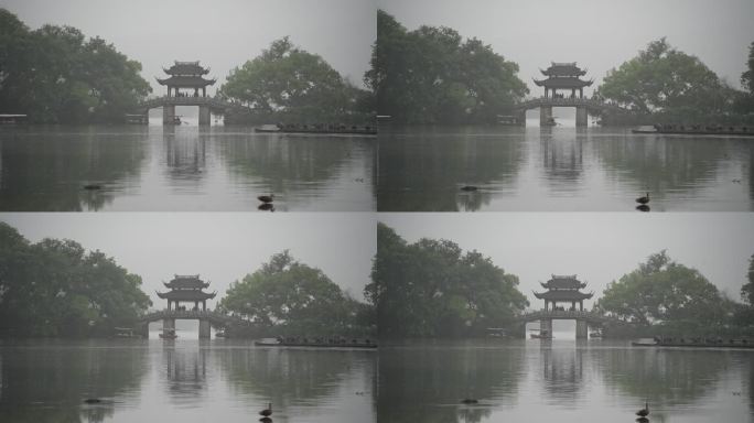 杭州西湖玉带桥清晨风光
