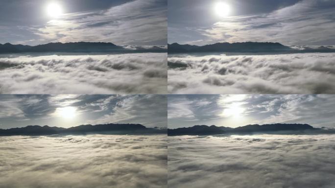 贺兰山云海上的太阳 云雾缭绕 蓝天白云