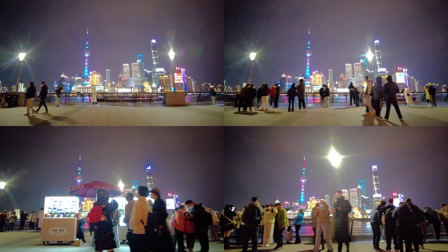 上海外滩游客人流夜景视频素材9