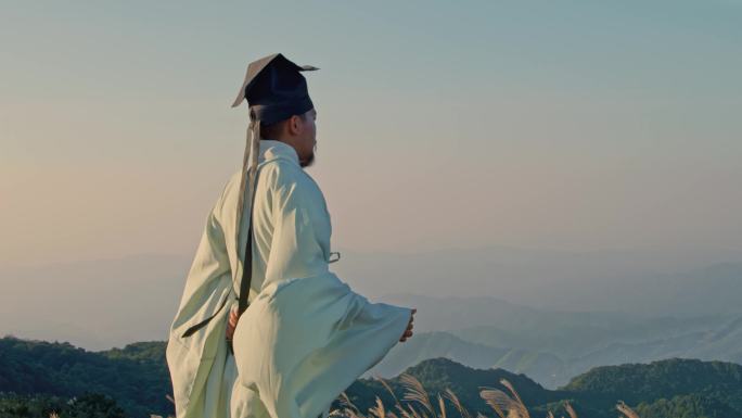 古人古风古代文人墨客汉服古装黄昏意境作诗