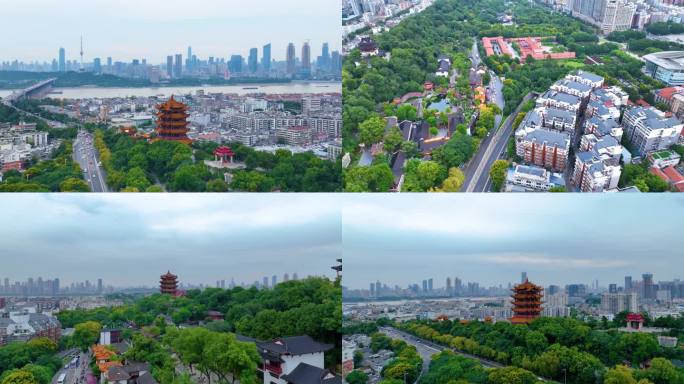 武汉黄鹤楼航拍湖北武昌区地标建筑城市风景