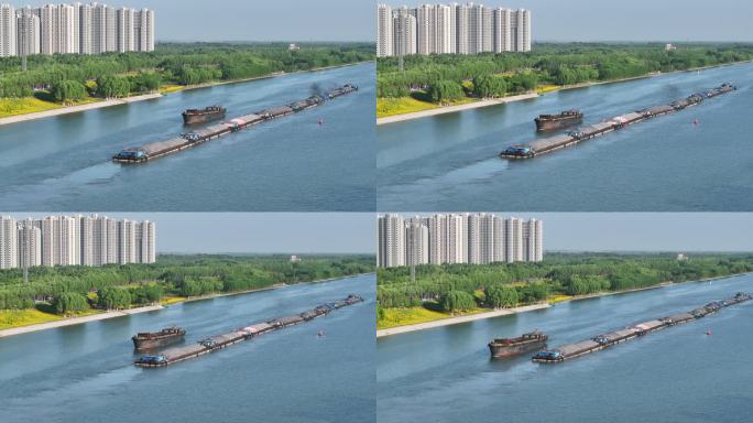 夏日京杭大运河的货运拖船