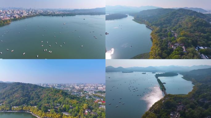 浙江杭州西湖景区风景大自然风光航拍宝石山