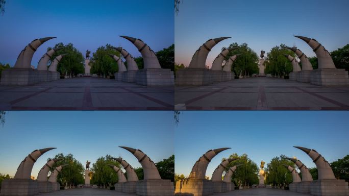 内蒙古 成吉思汗广场 黑夜到白天延时摄影