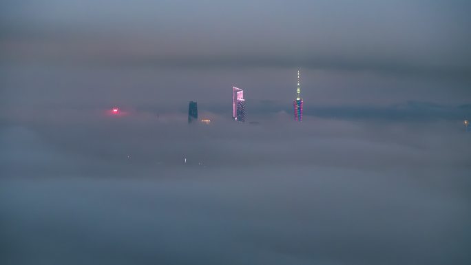 【商用4k】逐渐淹没云海中的广州珠江新城