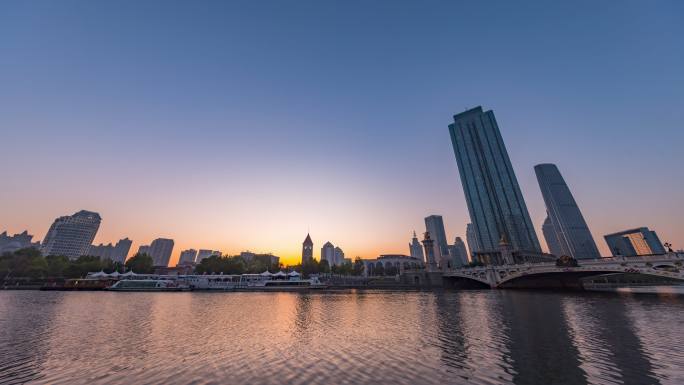 天津 海河日出 城市风光