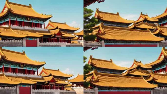 8K超宽屏中国风建筑红墙宫殿意境舞台背景