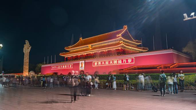 北京天安门夜景大范围移动延时旅游宣传素材