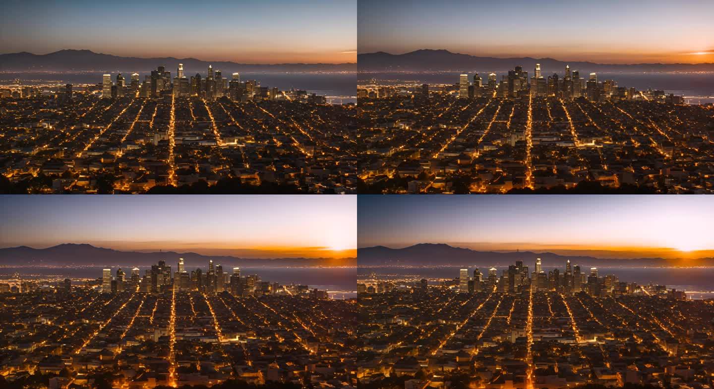 洛杉矶日出日落天际线全景