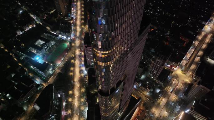 南京市鼓楼区绿地中心紫峰大厦夜景航拍夜晚