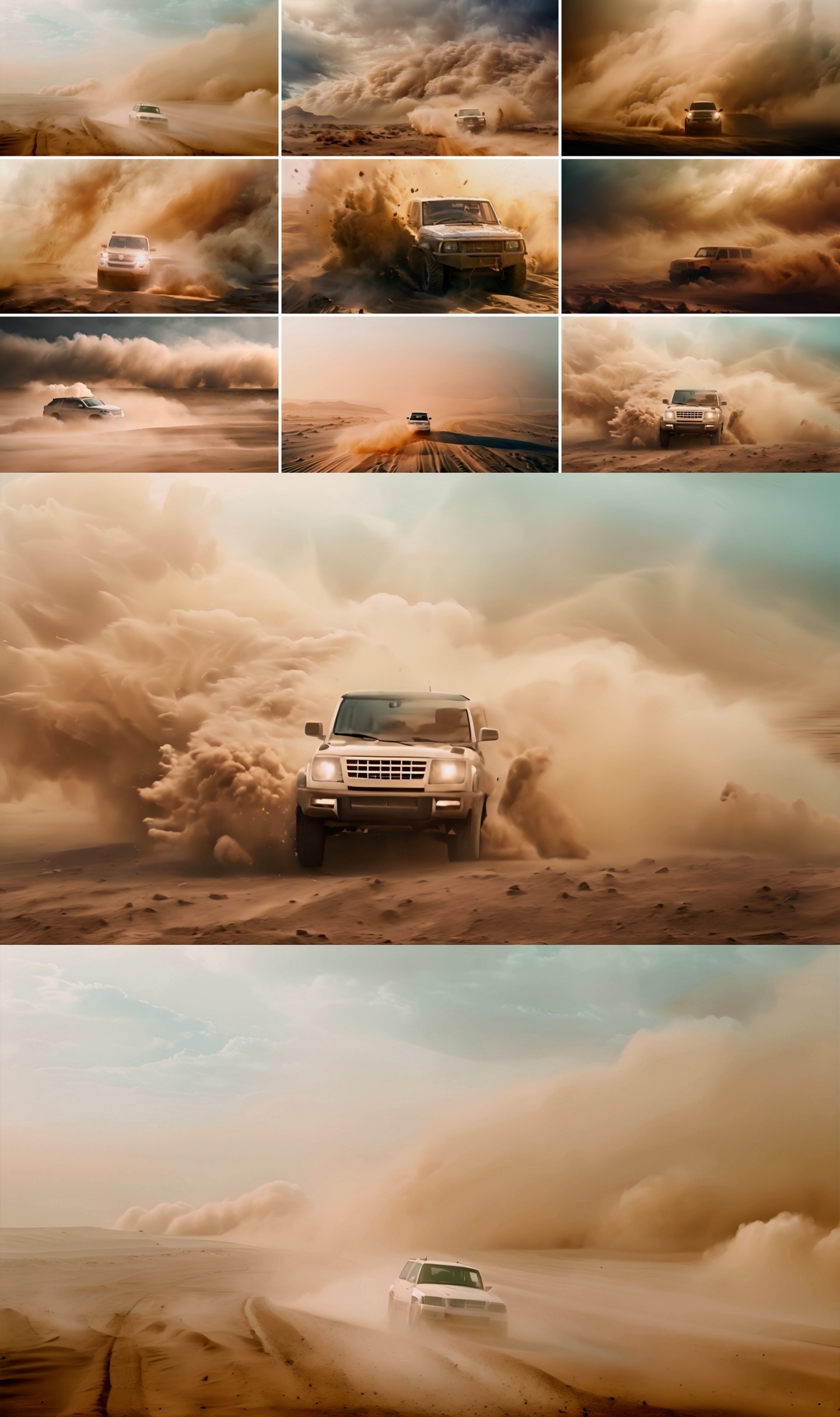 汽车穿越沙尘暴越野轿车穿越沙漠环境荒漠化