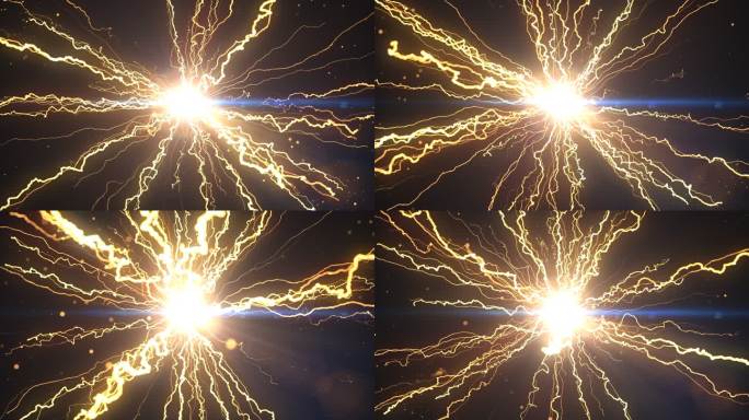 金黄色黑金流动爆炸风暴雷电闪电粒子扩散