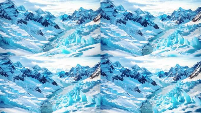 三维3D立体雪山雪景冰川飘雪北极南极动画