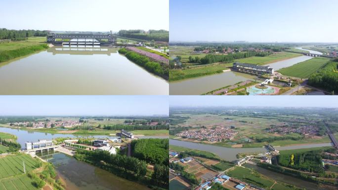 薛庄新河闸三角洲航拍水利工程拦水闸