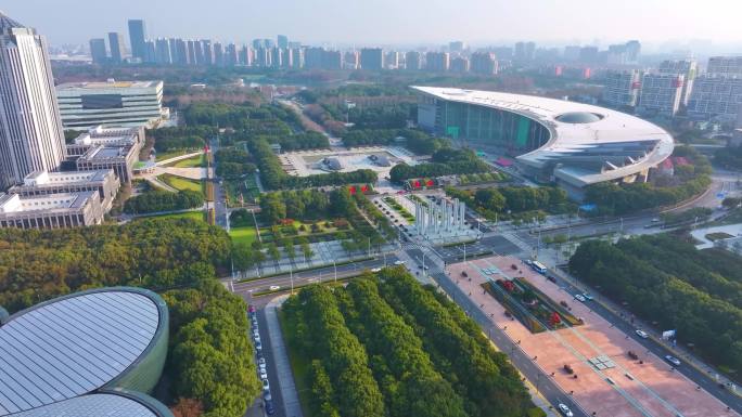 上海科技馆博物馆世纪广场航拍浦东新区城市