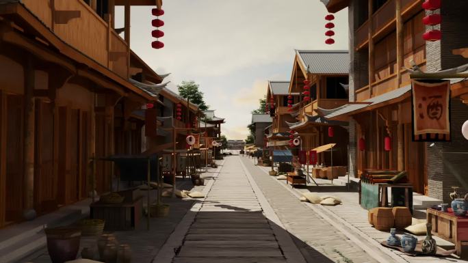 中式古建商业街—三维动画