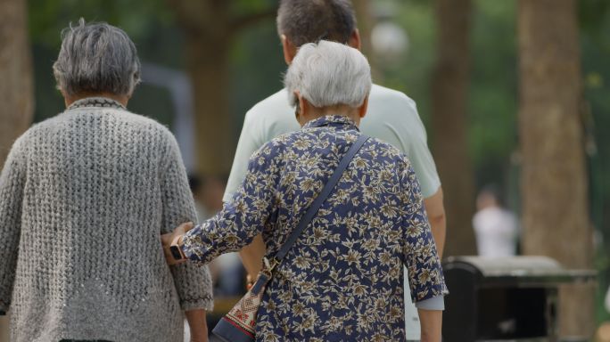 老年生活老龄化背影城市退休老年人活动养老