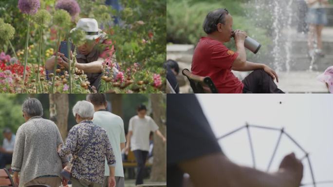 老年生活老龄化背影城市退休老年人活动养老