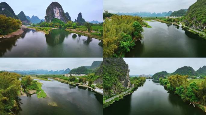 航拍广西荔浦荔江国家湿地公园桂林荔浦美景