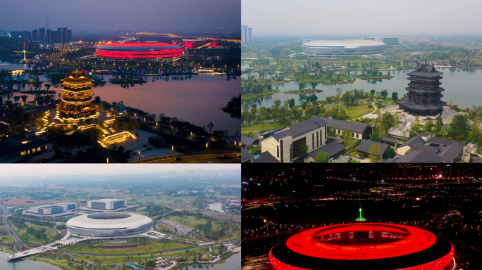 多角度航拍成都东安湖体育公园