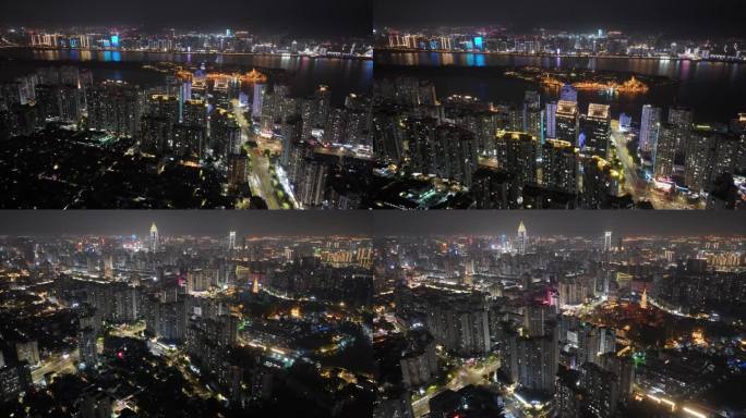 浙江温州市鹿城区夜景航拍延时夜晚城市风景