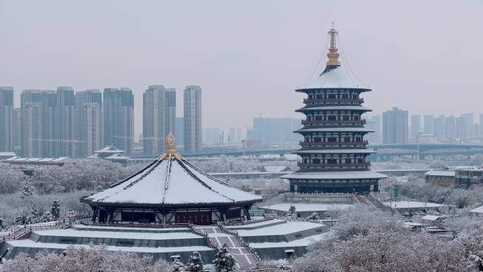 航拍洛阳隋唐洛阳城雪景