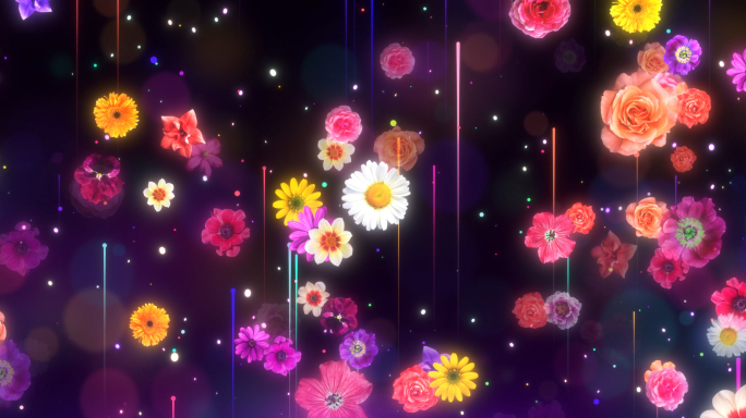8k缤纷彩色花朵粒子舞台背景