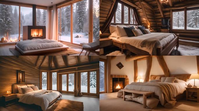 雪景冬季森林木屋