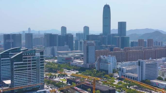 台州市椒江区大景全景航拍城市地标白云山飞