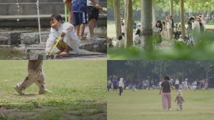 市民幸福生活北京公园草坪孩子玩耍