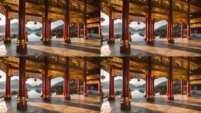 中式建筑背景倒影视频素材