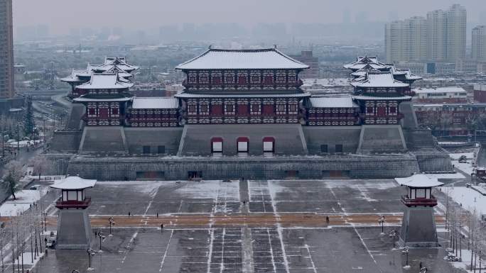 航拍洛阳隋唐洛阳城雪景