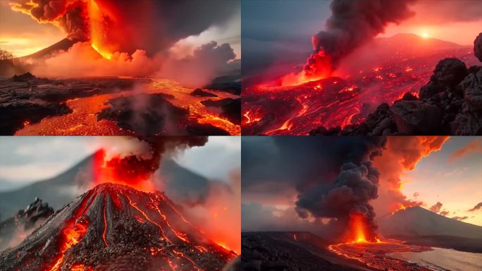 末日活火山爆发喷发岩浆自然灾害ai素材原