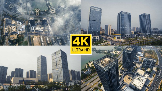 航拍城市穿云地产楼盘4K商丘建业总部港