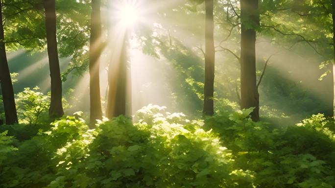 阳光树林树叶光束 射线