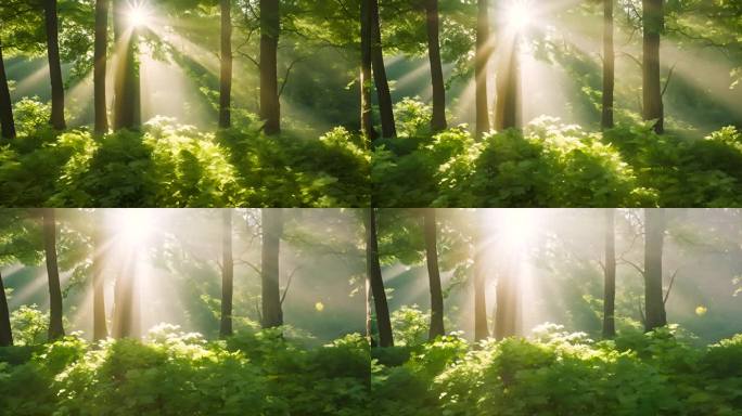 阳光树林树叶光束 射线