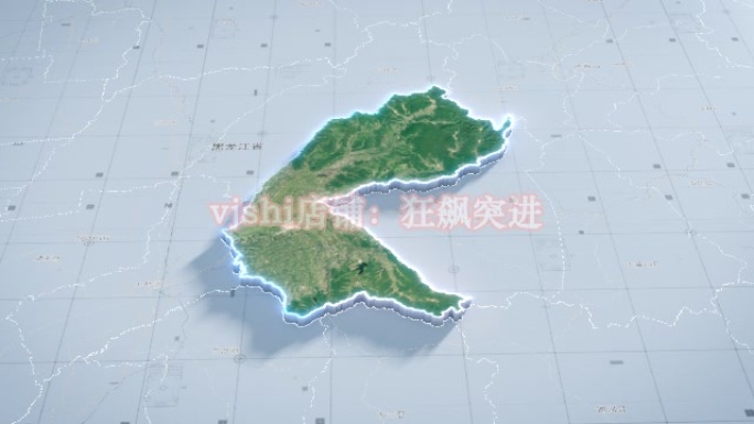 庆安县地图云中俯冲干净简约亮色三维区位