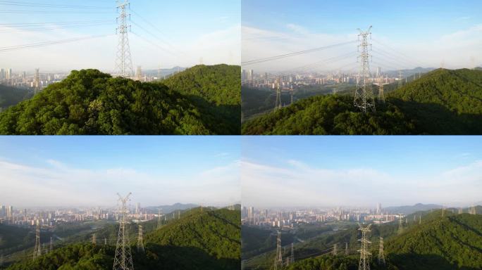 深圳塘朗山公园高压线电塔深圳宣传片航拍