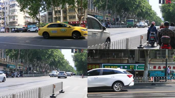 城市街道路口交通车辆红绿灯实拍