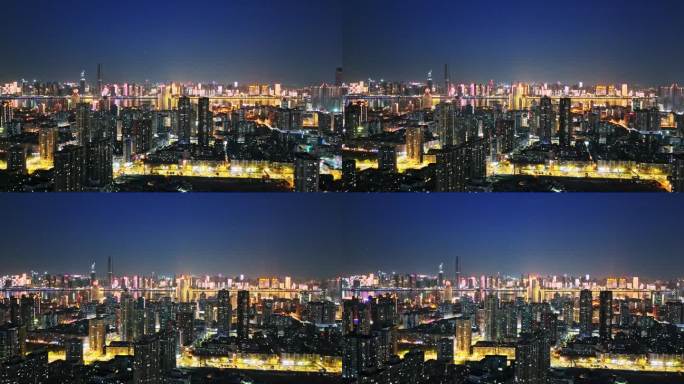 武汉城市夜景大范围移动航拍